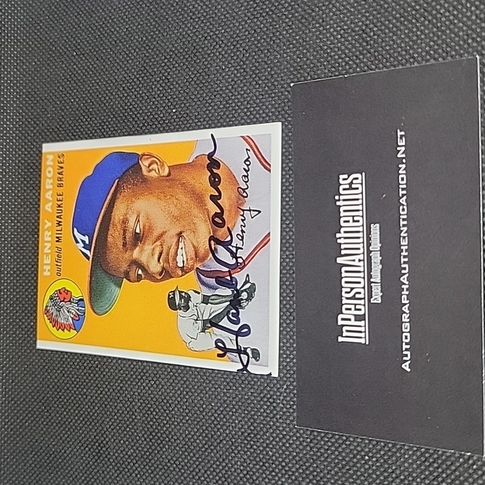 Hank aaron autographed rookie topps reprint Inpersonauthentication.net coa
